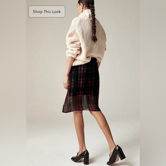 NWT J.Crew Gwen Lined Knee Length Plaid Layered Slip Skirt in Crinkle Chiffon - Picture 3 of 15